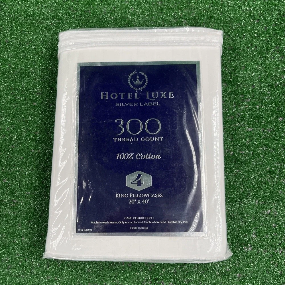 Hotel Luxe Silver Label 300 Thread Ct Cotton White‎ King Pillowcase Set of 4 NWT